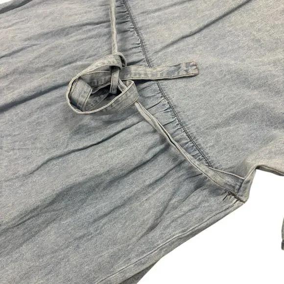 Vintage Studio Ease XL Blue Denim Chambray Lace Neckline Belt Maxi Dress - Picture 11 of 16